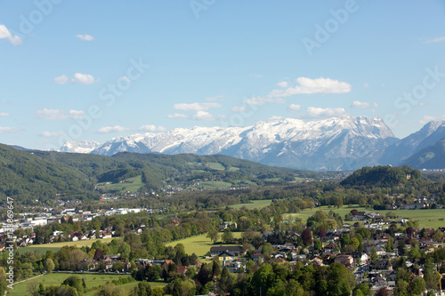 Aerial panoramic view from the top of Hohensalzburg fortress (Castle) on Alps. Salzburg, Austria © wjarek