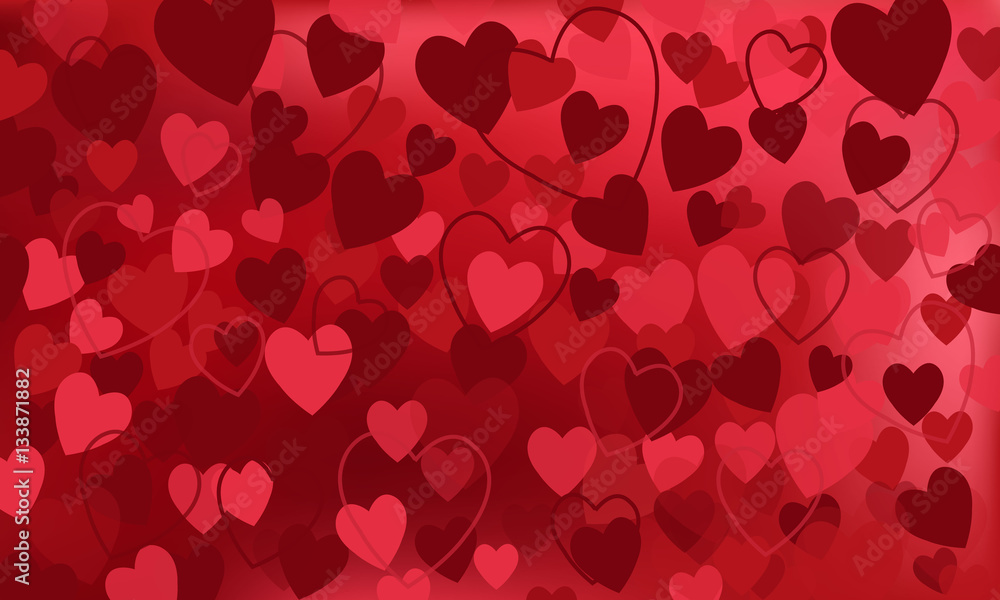 vector background with red hearts, valentines day
