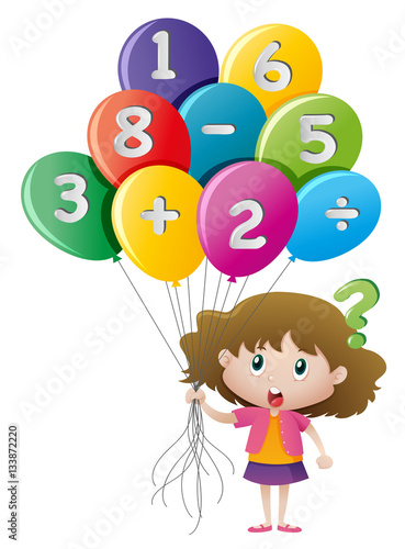 Little girl and balloons with numbers