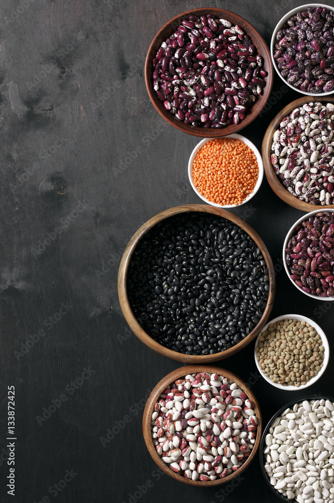 Various beans in bowls