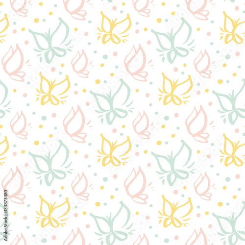 Seamless gentle pattern with butterflies on a white background. Vector Image.