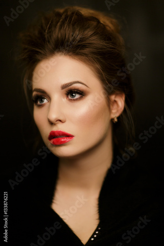Beautiful girl with red lips