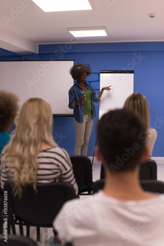 Black woman Speaker Seminar Corporate Business Meeting Concept