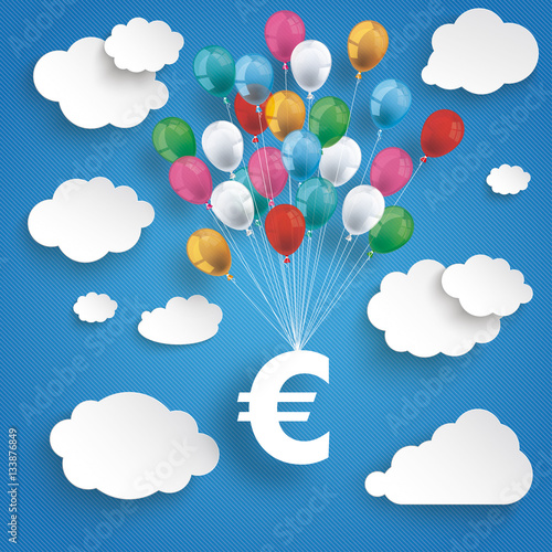 Paper Clouds Striped Blue Sky Balloons Euro