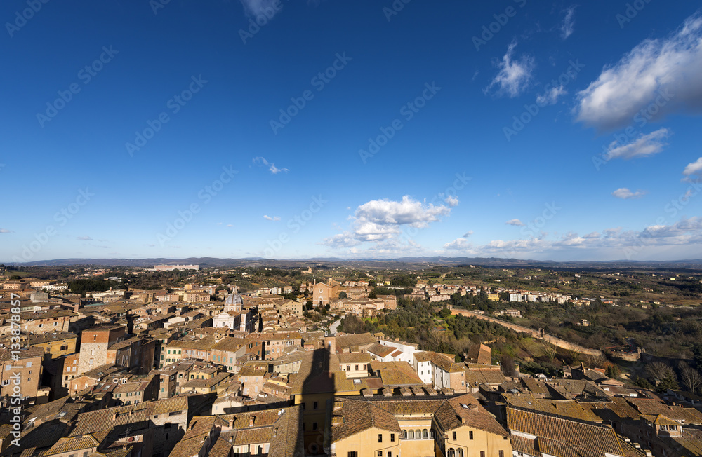 Aerial view of Siena from the Torre del Mangia (Tower of Mangia). Tuscany, Italy