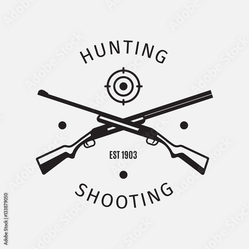 Vintage style vector hunting shooting cub logo with hunting rifles