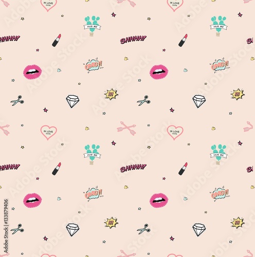 funny beauty girls item seamless vector pattern