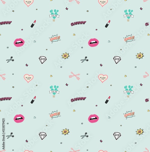 funny beauty girls item seamless vector pattern
