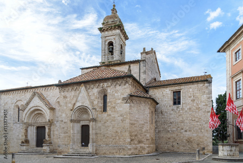 antique cathedral in tuscany, la Collegiata XIV century, San Quirico d'orcia, Siena, italy