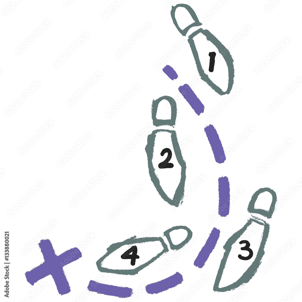 Footprints following a dotted line like a treasure map to where X marks the spot. Following steps to a treasure location.
Footprints following a dotted line like a treasure map to where X marks the spot. Following steps to a treasure location.
