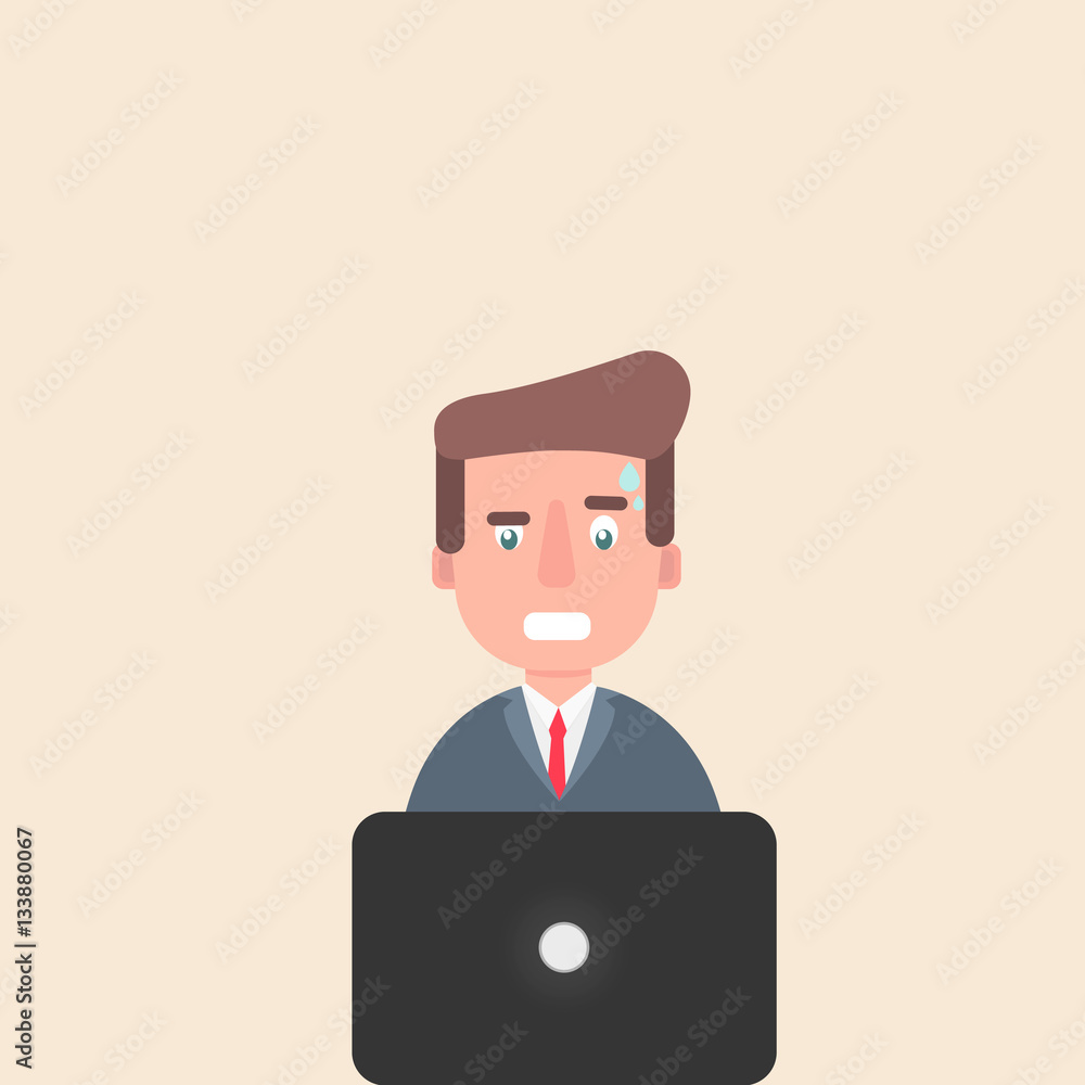 man working at a laptop and worries over the work. man working at a laptop and worries over the work.