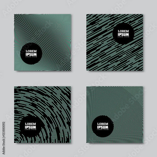 Set of abstract backgrounds. Flat circles and lines vector pattern. Card, cover tag, poster, flyer, banner design..