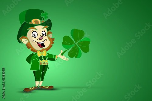 Character holding a St. Patrick's shamrock in hand.Vector