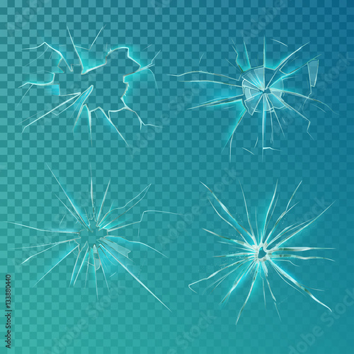 Set of isolated glass cracks on screens or windows