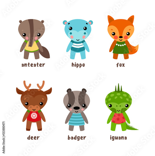 Set of isolated cartoon kid of animals