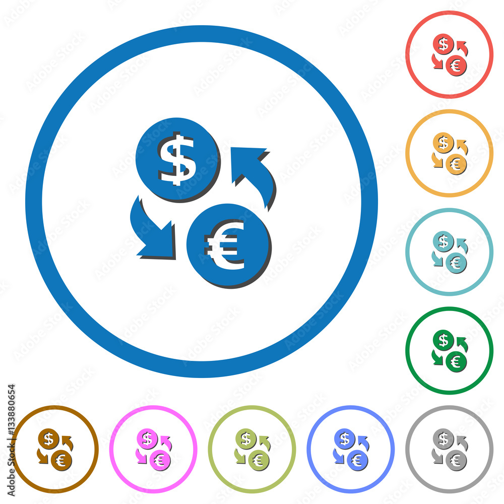 Dollar Euro money exchange icons with shadows and outlines Dollar Euro money exchange icons with shadows and outlines