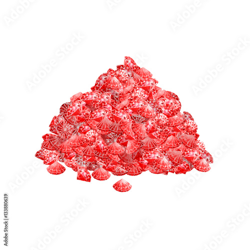 Isolated handful of red rubies. Game desing.