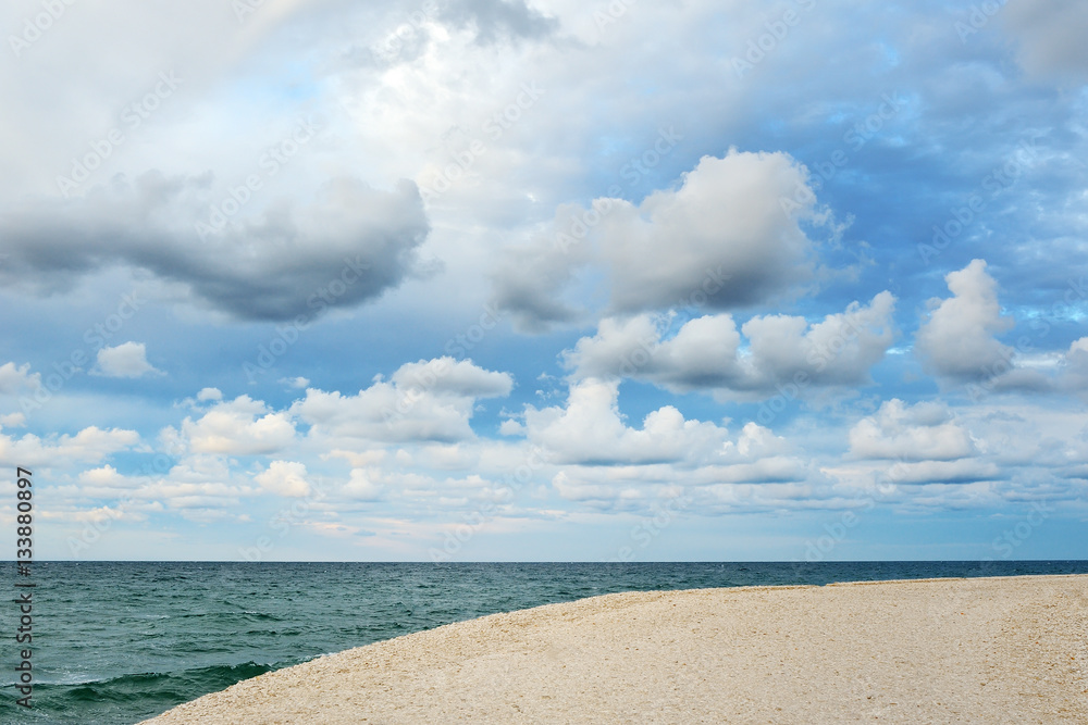 Cloudy sky and blue sea, port of Ostuni, Apulia, mediterranean Italy