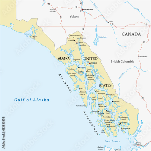 Map of Panhandle in the United States Alaska (Alexander Archipelago)