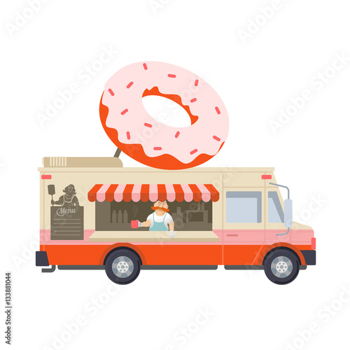 Food truck vector flat illustration