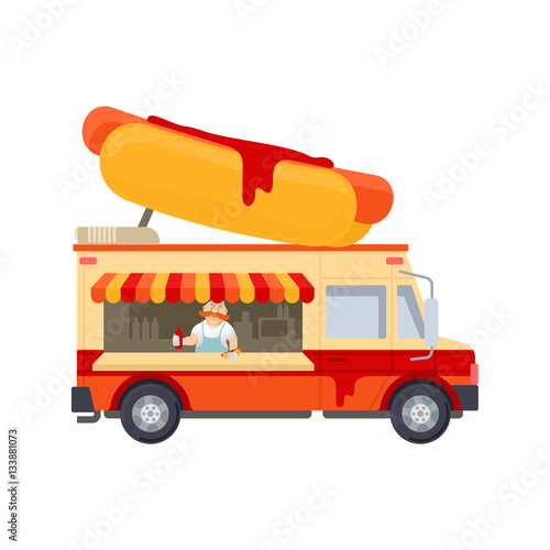 Food truck vector flat illustration