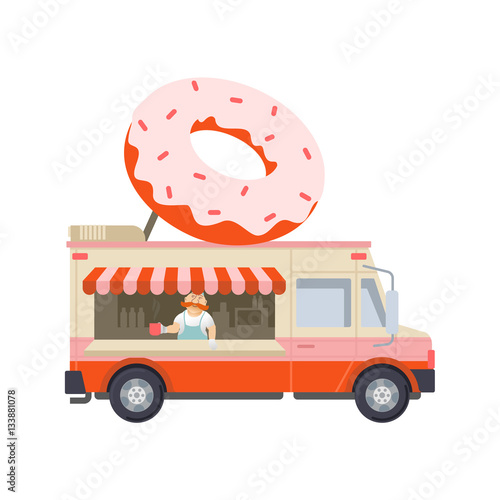Food truck vector flat illustration