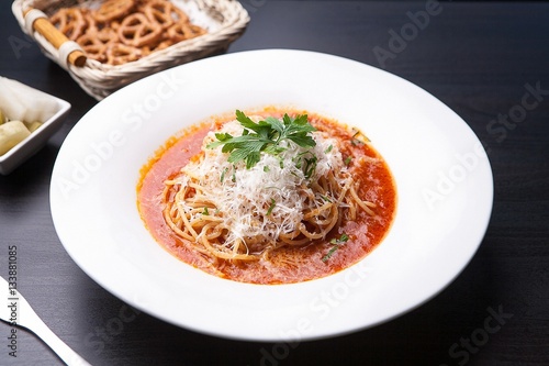 Spaghetti Bolognese on table