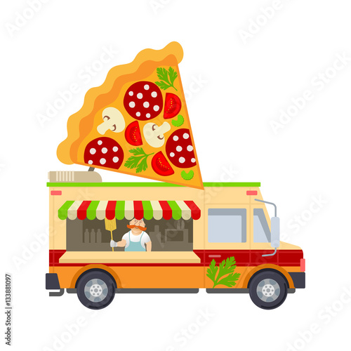 Food truck vector flat illustration