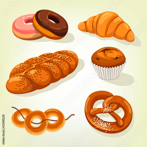 Multigrain bread and bakery cake, croissant