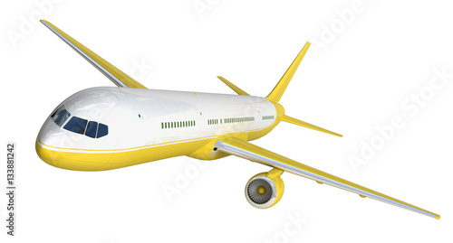 white and yelow airplane 3d rendering on white background
