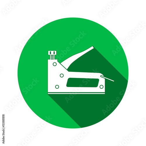 Stapler, staple gun icon. Repair, fix, building, connection, clip tool symbol. Round circle sign with long shadow. Flat design. Vector