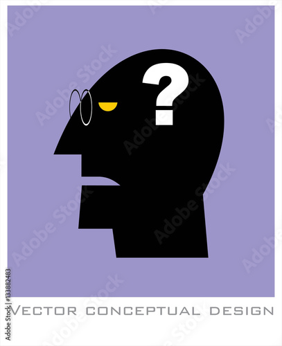 Dementia. Alzheimer. Head and question mark. Mental health symbol conceptual design. Side profile of a human face with the question mark inside as a symbol for neurology and dementia or memory loss