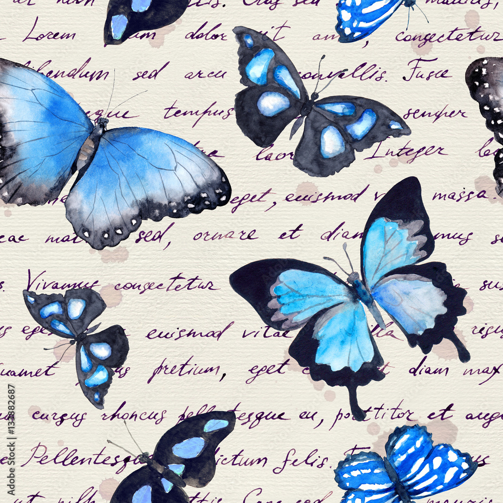 © zzorik - Butterflies, hand written text note. Watercolor. Seamless pattern © zzorik - Butterflies, hand written text note. Watercolor. Seamless pattern