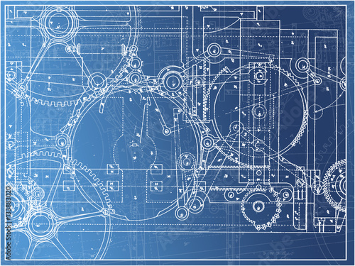 technical plan illustration gear machine industry on a gradient