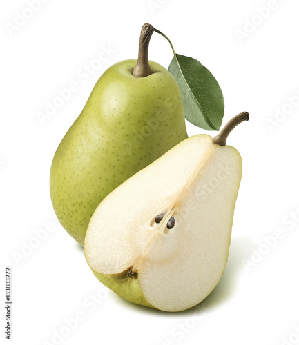 Green pear cut piece isolated on white background