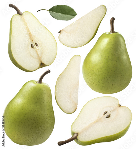 Fototapeta Green pear pieces set collection isolated on white