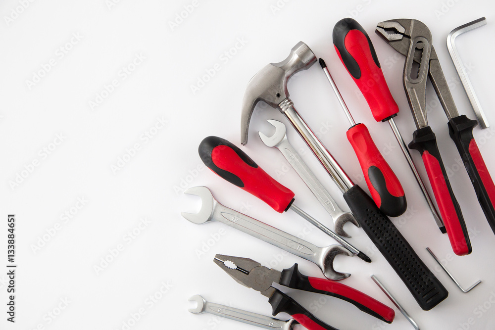 various and many tools on white background various and many tools on white background