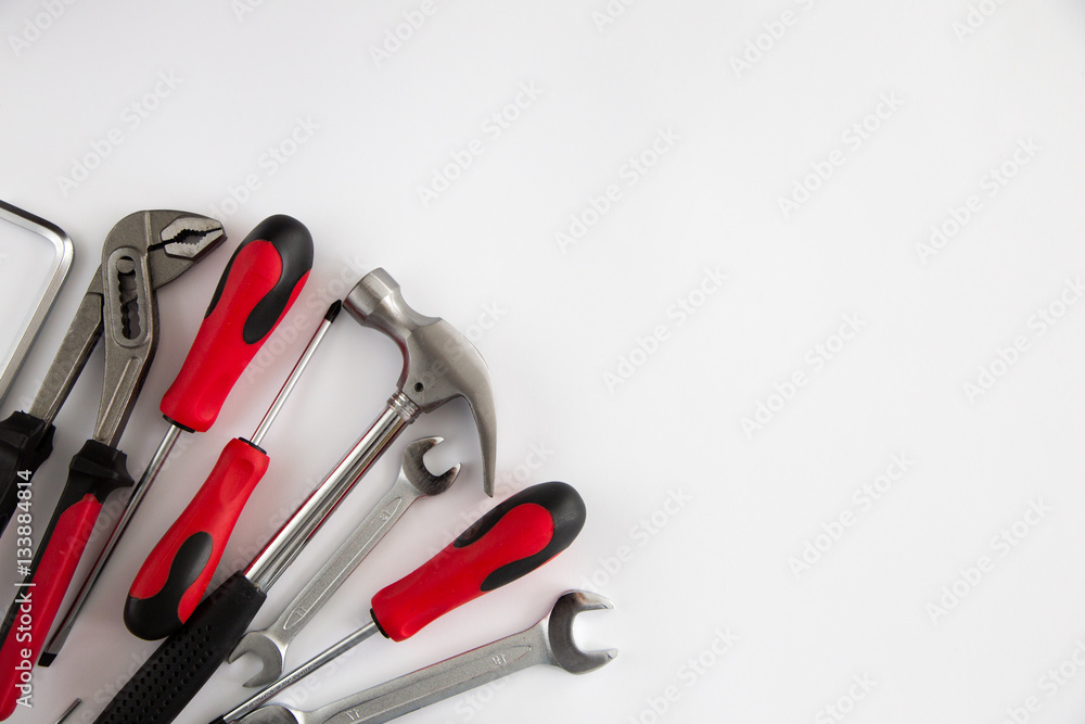various and many tools on white background various and many tools on white background