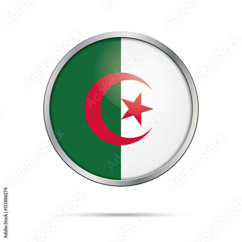 Vector Algerian flag button. Algeria flag in glass button style with metal frame. Free Download Vector Algerian flag button. Algeria flag in glass button style with metal frame. - GFXLoad