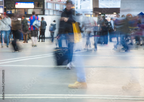 People walking on street and subway