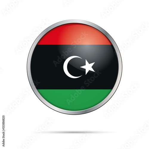 Free Download Vector Libyan flag button. Libya flag in glass button style with metal frame. - GFXLoad