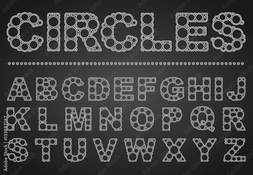 Font circles includes English capital letters in elegant typography with white and black lines Font circles includes English capital letters in elegant typography with white and black lines