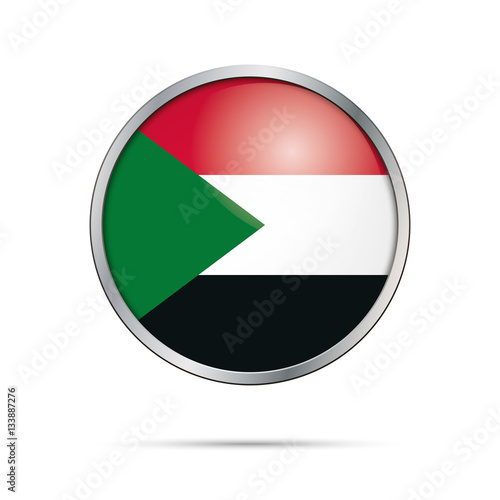 Free Download Vector Sudanese flag button. Sudan flag in glass button style with metal frame. - GFXLoad