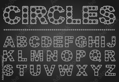 Font circles includes English capital letters in elegant typography with white and black lines