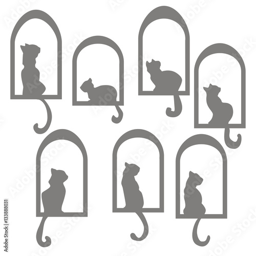 Cats collection - vector silhouette cats in windows