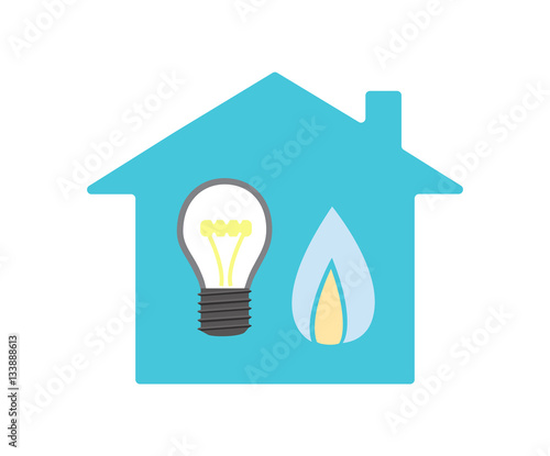 Vector image of a house with a light bulb and gas flame