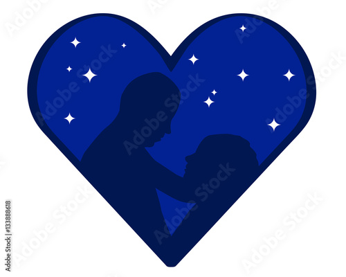 two people in a blue heart with a starry sky in background 