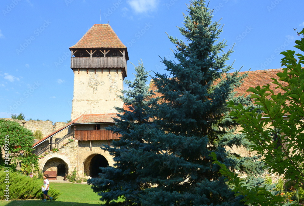 Calnic Medieval fortified saxon church in Calnic, Transylvania. Câlnic village ...