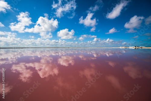 Salt pink lagoon in Las Coloradas, Yucatan, Mexico photo