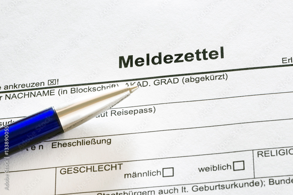 Meldezettel mit Kugelschreiber, Meldepflicht Meldezettel mit Kugelschreiber, Meldepflicht